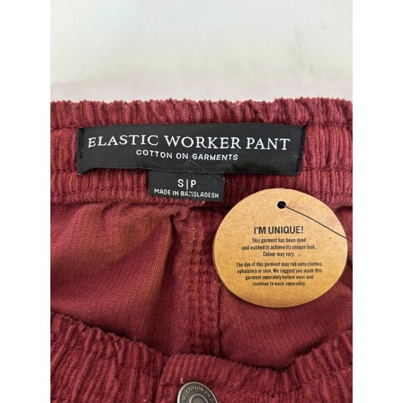 COTTON:ON Elastic Worker Pant Men S/P Burgundy Corduroy Relaxed Casual Style - Picture 6 of 16